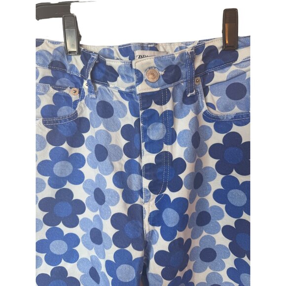 ZARA Size 6 Blue Floral Print Cotton Jeans - Picture 13 of 14